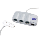 Triple Socket Car Adapter with Two USB Port